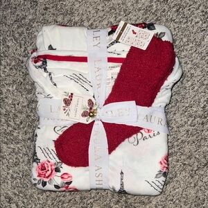 Laura Ashley White Floral Pajama Set with Red Socks